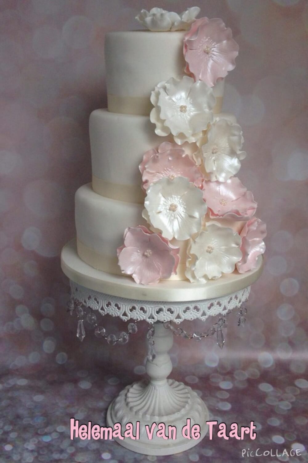 bruidstaart bloemen parelmoer